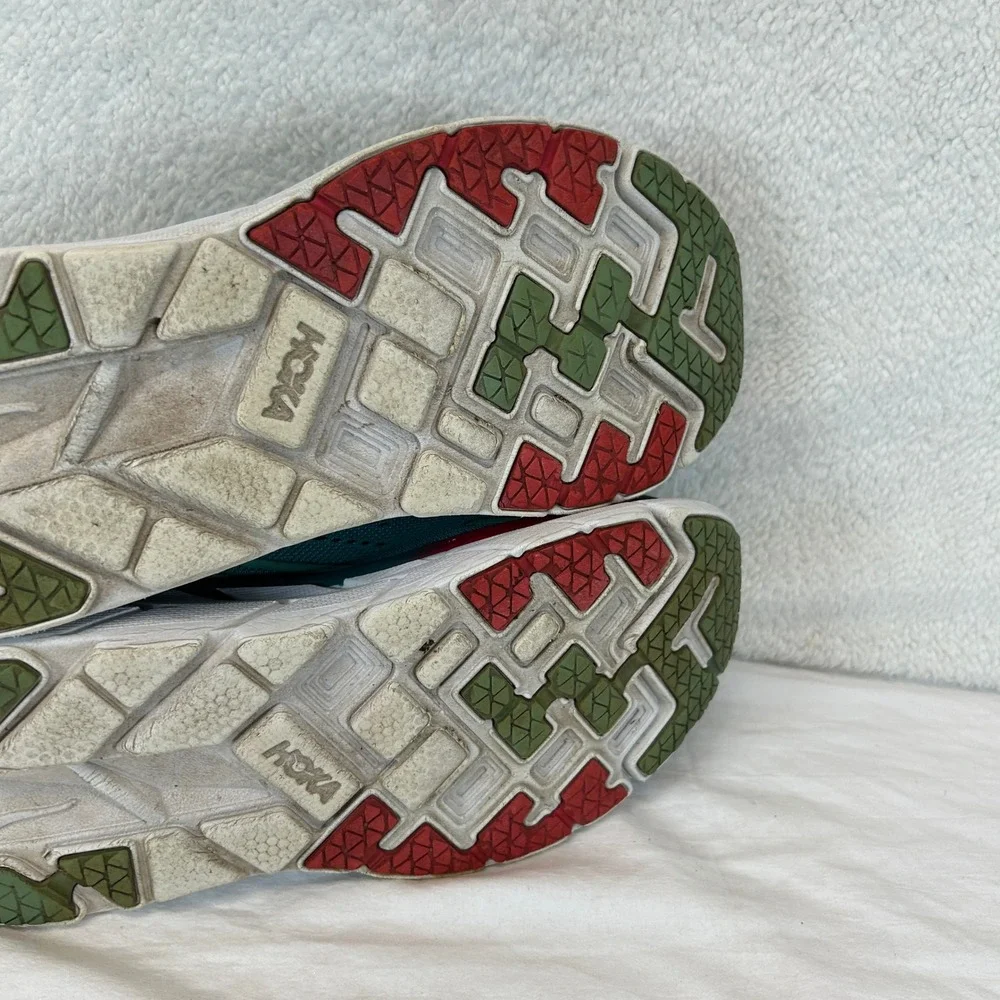 Hoka One One Clifton 5 Womens 9.5 Green Red Running Shoes 1093756 GSCN